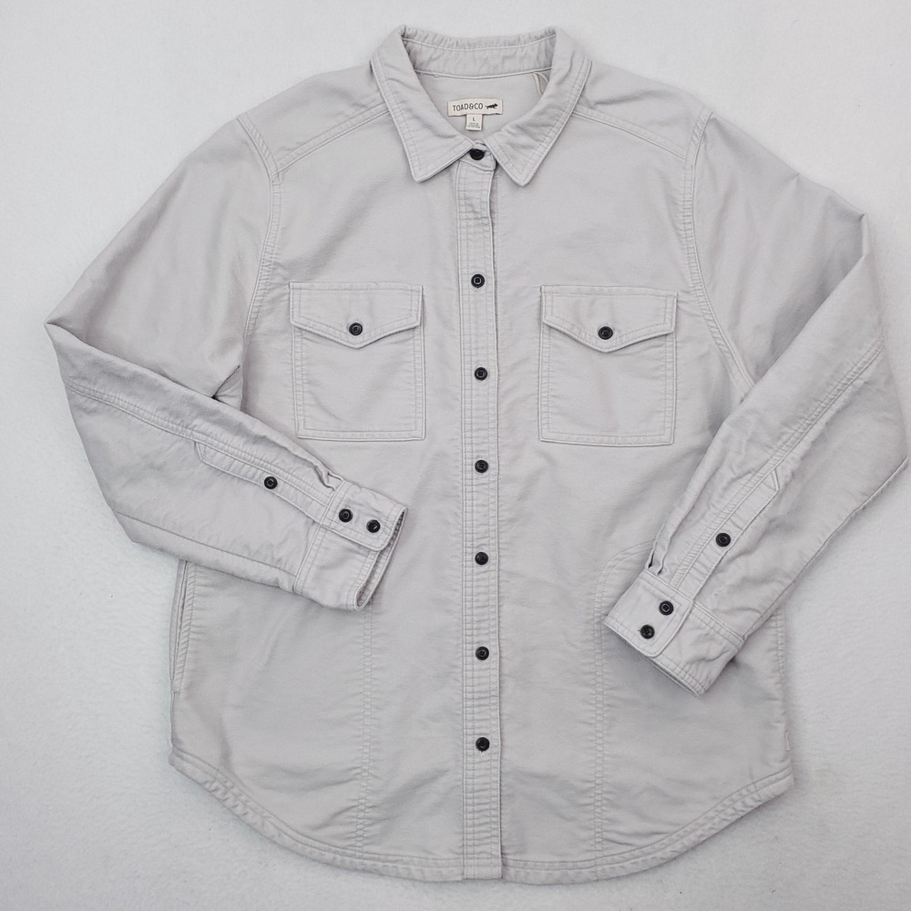 Toad&Co Shirt Womens Large Gray Morrison Button Up Long Sleeve Organic Cotton